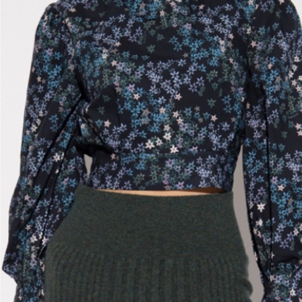 All Saints Luna Asgard Floral Black, Blue, Pink Women's Cropped Blouse Top Sz 10